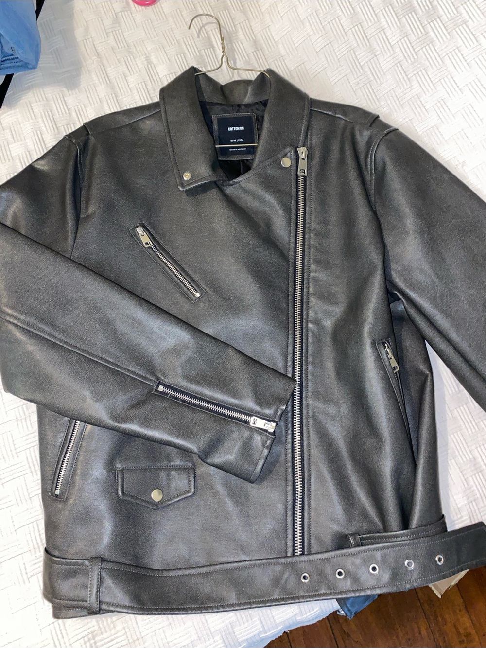 Cotton On Black Faux Leather Bomber Jacket with Asymmetric Zip size small/medium